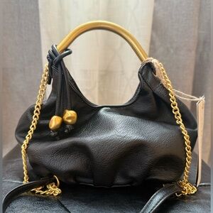 Antik Kraft Black Shoulder Bag with Gold Chain (faux leather)